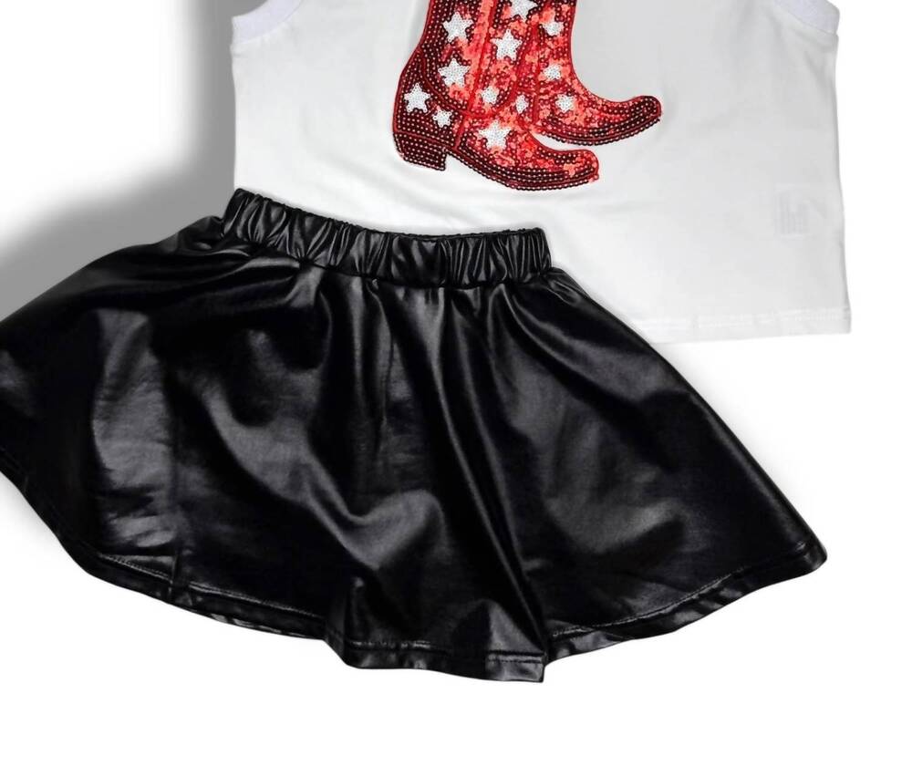 NEW BLENDED SPIRIT kid's sequin boot sleeveless tee in red